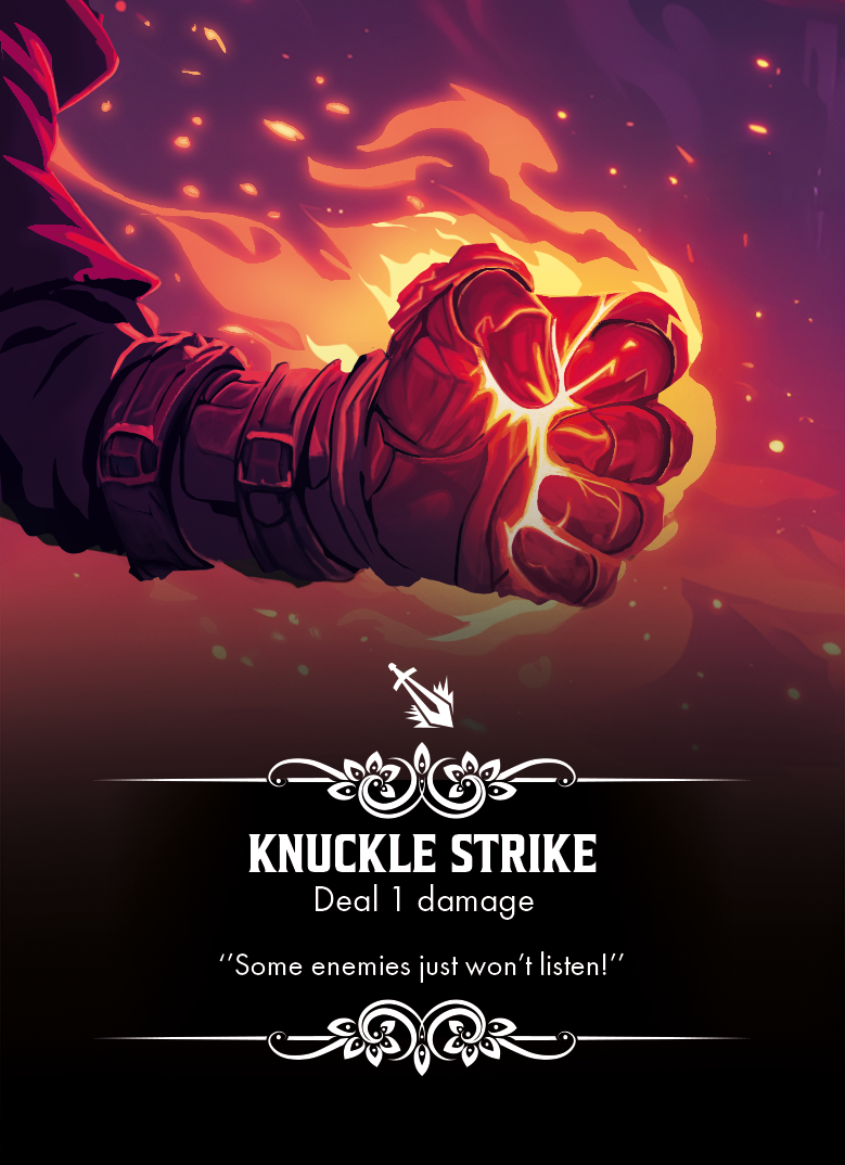 Knuckle Strike weapon card with a red fist radiating fire.